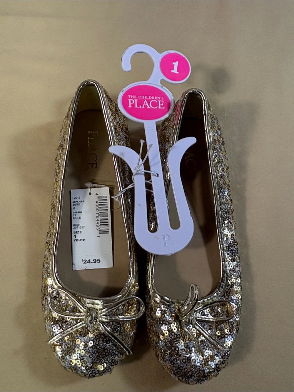 The Children's Place NWT Gold Sequin Bow Ballet Flats Party Dress Shoes Size‎ 1